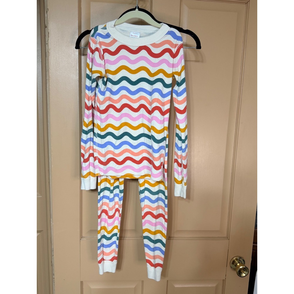 Hanna Andersson Kids Pajama Set Size 8 130cm Rainbow Wavy Stripe Organic Cotton